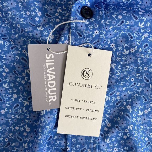 Con.Struct Mens Large Blue Paisley 4 way Stretch Slim Fit Button Up Shirt NWT - Picture 10 of 10